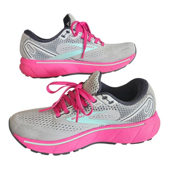 Brooks Ghost 14 Women Running Shoes Size 8 Gray Pink Cushioned Sneaker - Picture 2 of 9